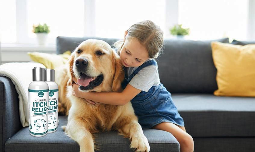 Natural Itch Relief, hond met kind op de bank